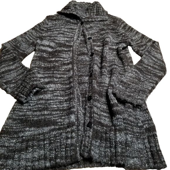 Reference Point Sweaters - Reference Point Sweater Button Down Cardigan Womens Large Black Gray Heathered